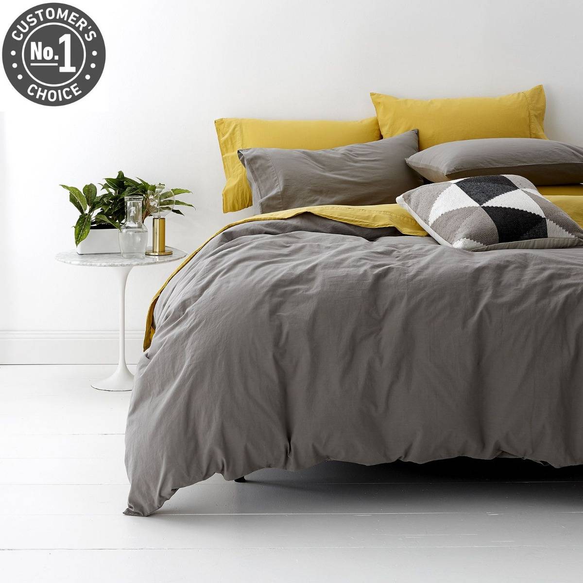 European Vintage Washed Quilt Cover Set COAL by Park Avenue - Luxury Soft Cotton Bedding for Master Bedroom & Guest Room Decor