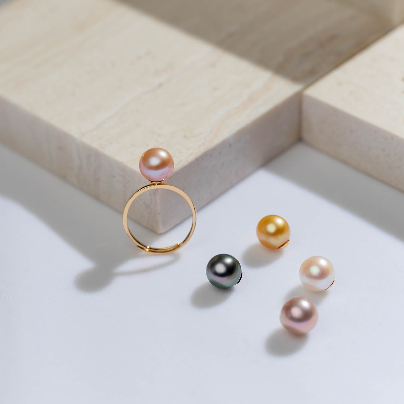 18K Gold Interchangeable Pearl Ring KR00015 - Elegant Adjustable Pearl Jewelry for Women | Perfect for Weddings, Anniversaries & Special Occasions