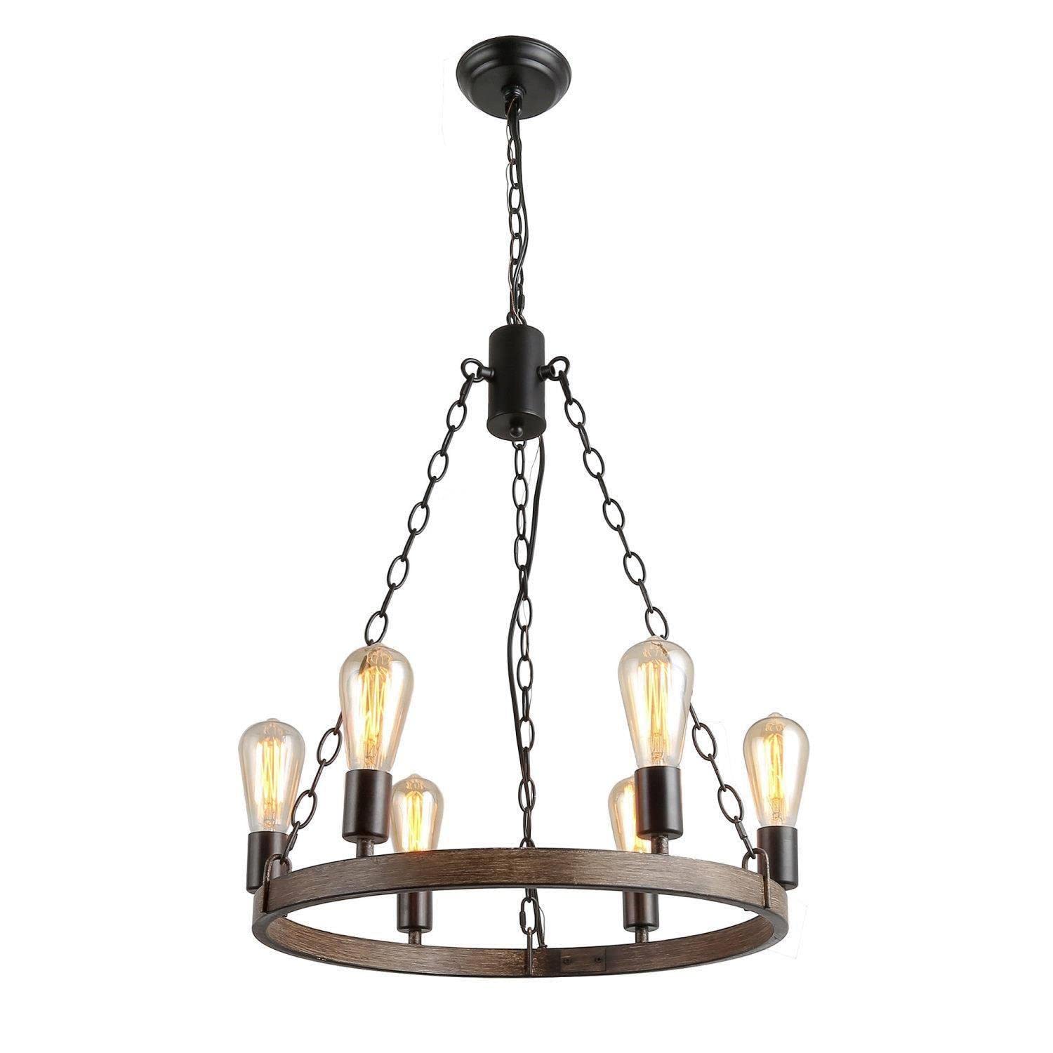 Rustic Farmhouse Chandelier - 6-Light Wagon Wheel Ceiling Light Fixture for Dining Room, Living Room, Bedroom & Entryway | Perfect for Country Style Home Decor & Cabin Lighting
