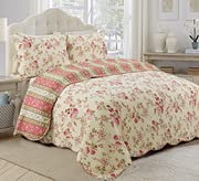 Floral Quilt Set 3 Piece 100% Cotton Reversible King Size Bedding Set - Soft Breathable Comforter Cover for Master Bedroom, Guest Room & Cozy Home Decor