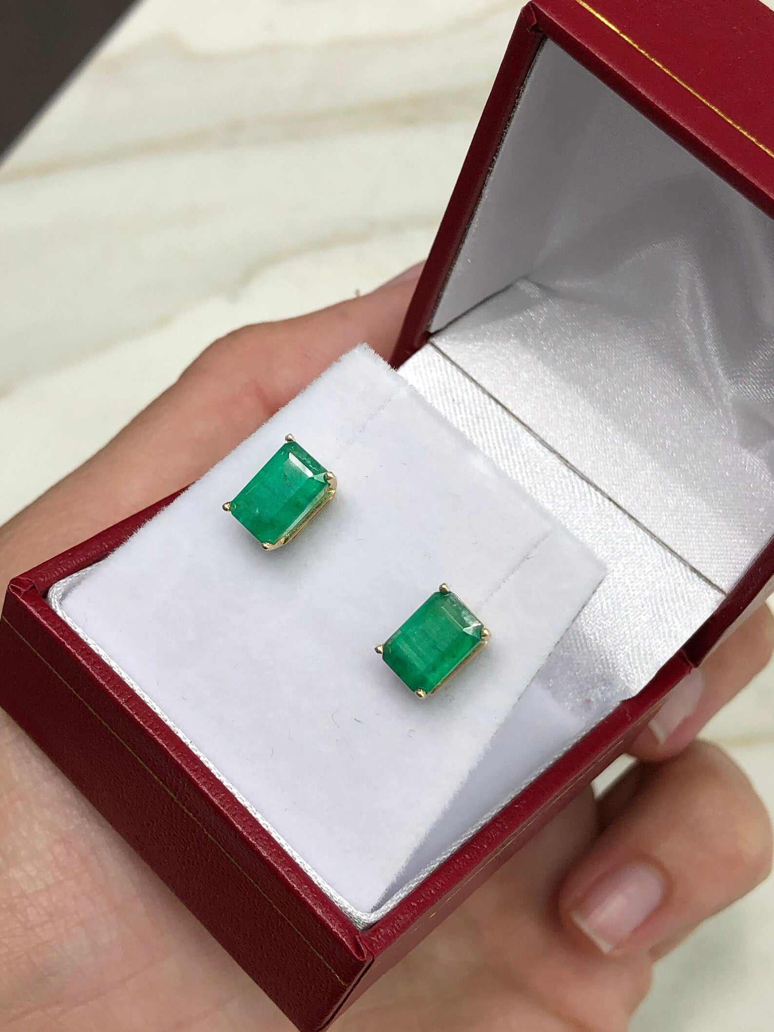 2.50tcw Natural Dark Green Emerald Cut Earrings in 14K Gold - Timeless Elegance for Weddings, Parties & Special Occasions