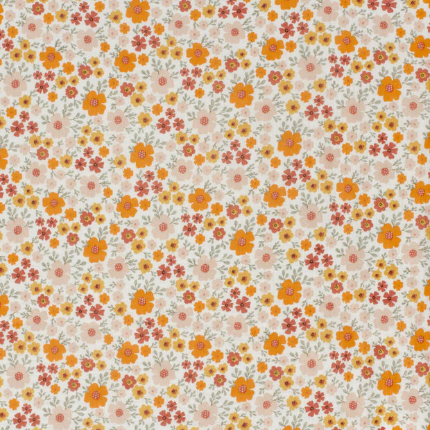 Pink and Orange Floral Print Double Gauze Fabric - Soft & Breathable for Dresses, Blouses, and DIY Sewing Projects