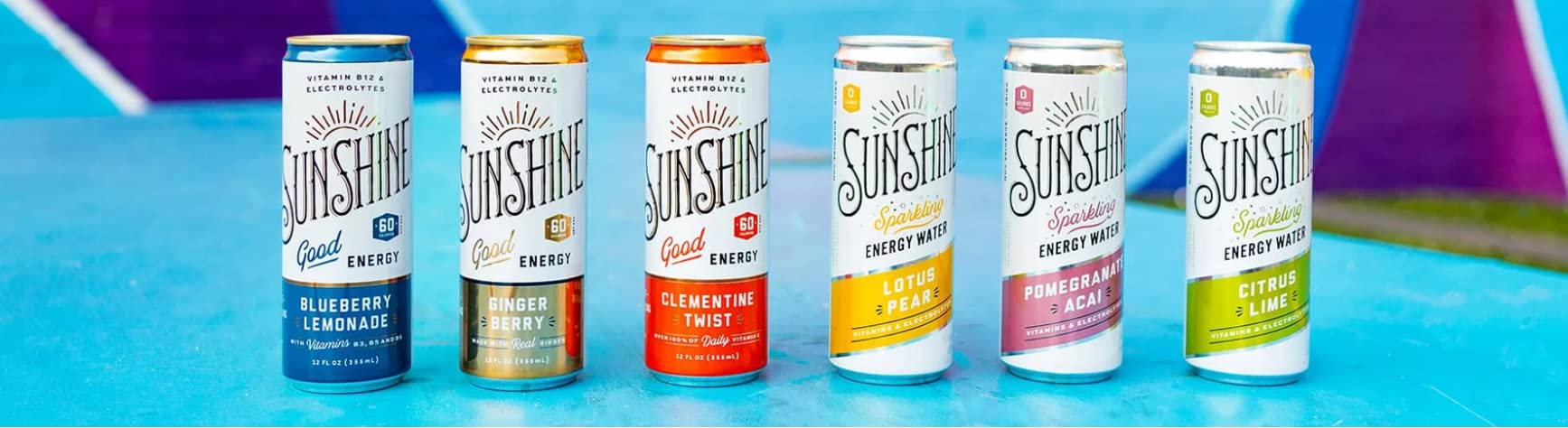 Sunshine Beverages Sparkling Energy Drink - Ginger Berry Flavor | Caffeinated Vitamin Water with Low Calories | Healthy Coffee Alternative for Workouts & Focus | 12 Fl Oz (6x4 Pack) | Perfect for Gym, Office & Study Sessions