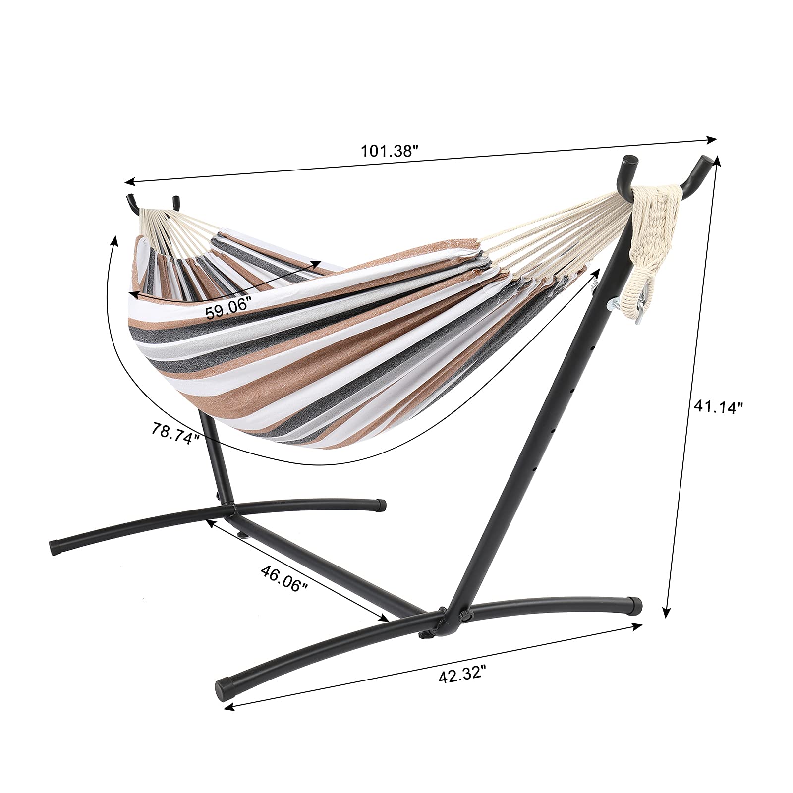 9ft Black Steel Pipe Hammock Stand with Polyester Cotton Hammock - Portable Indoor & Outdoor Hammock Frame for Beach, Pool, Backyard, Patio, and Camping Relaxation