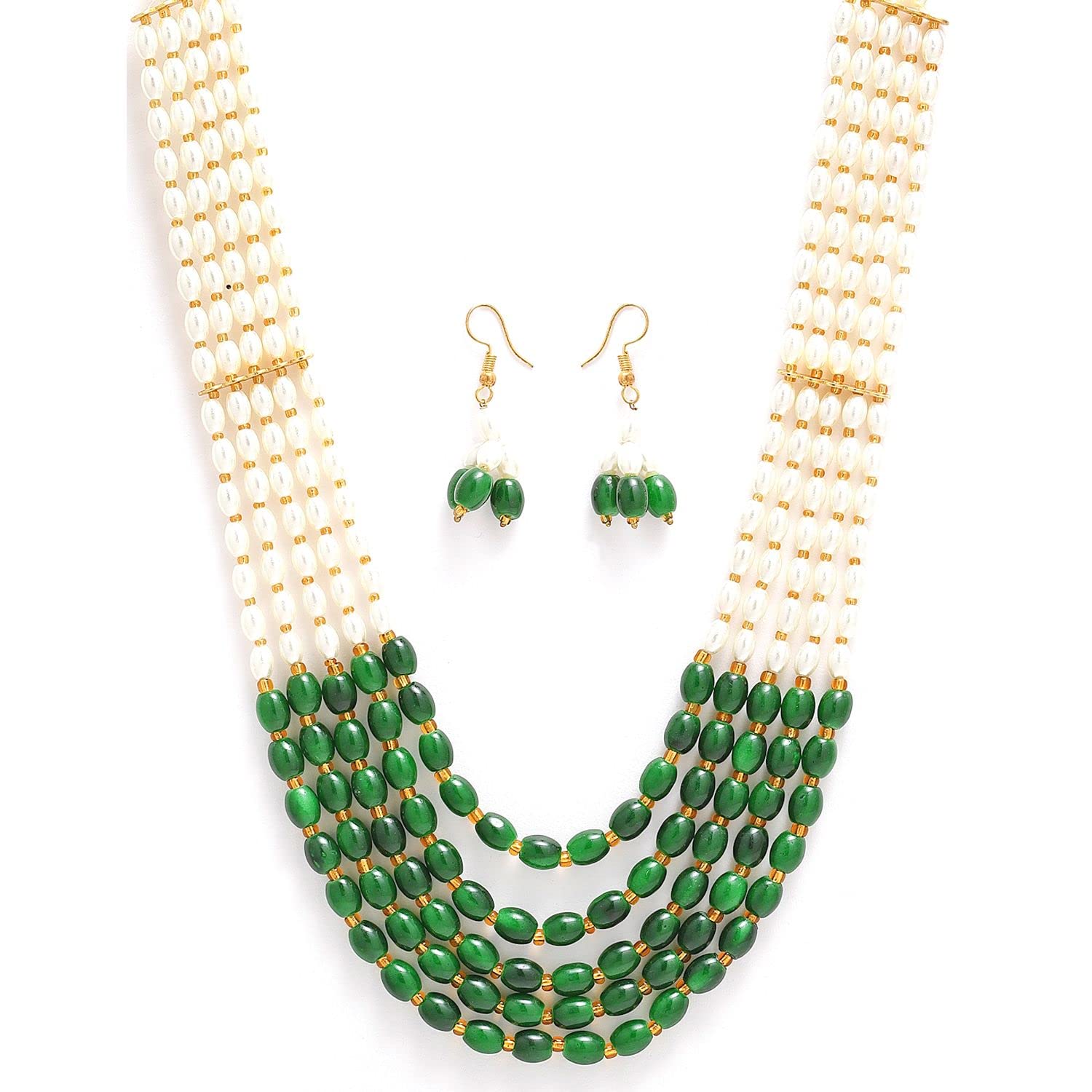 KENNICE Vintage Pearl Jewelry Set - 5-Layer Rajasthani Style Necklace with Earrings for Women & Girls | Bridal, Party & Boho Fashion Accessories
