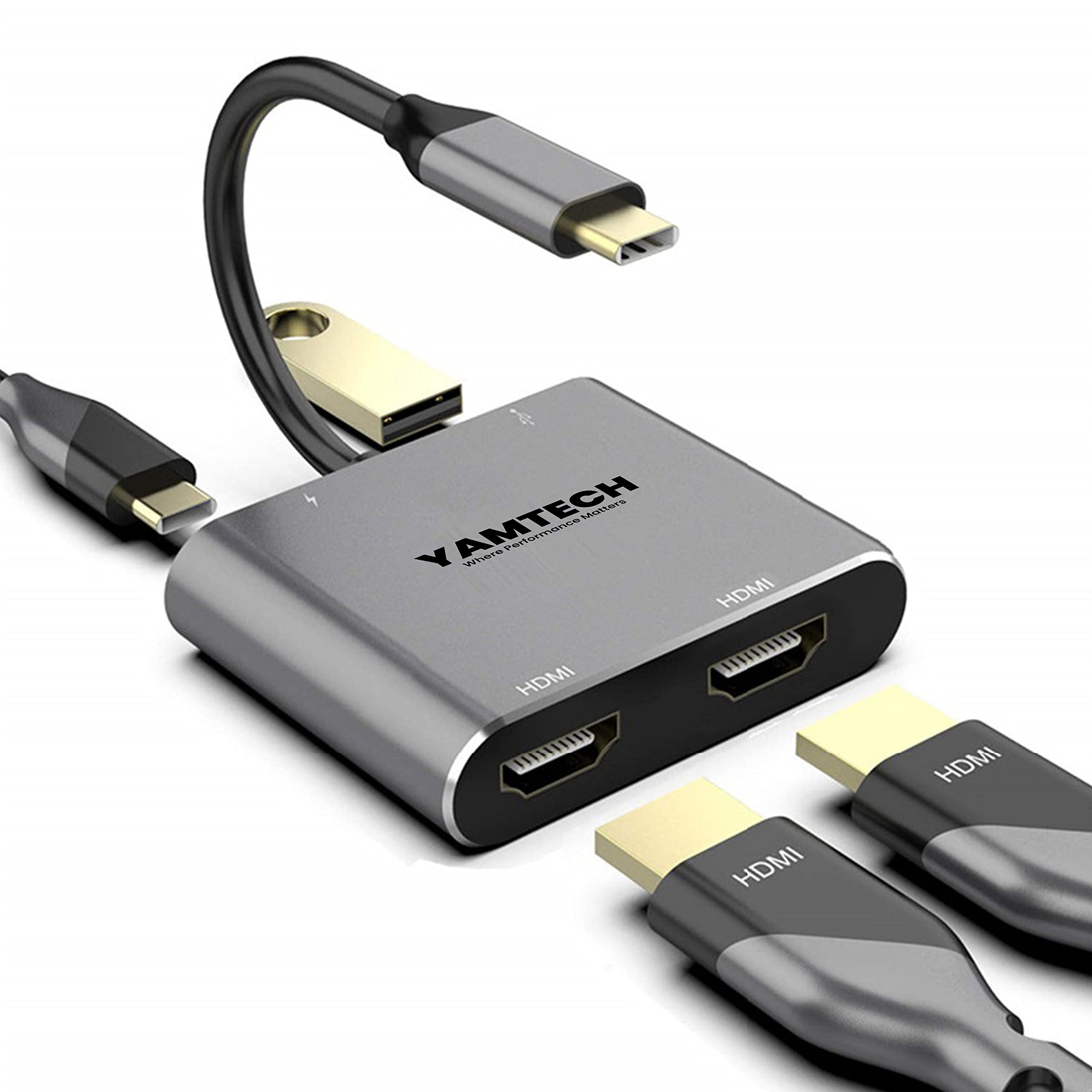 USB C to Dual HDMI Adapter 4K 60Hz - 4-in-1 Multiport Hub for Dual Monitor Setup, MacBook, Chromebook - Perfect for Home Office, Gaming & Multi-Tasking