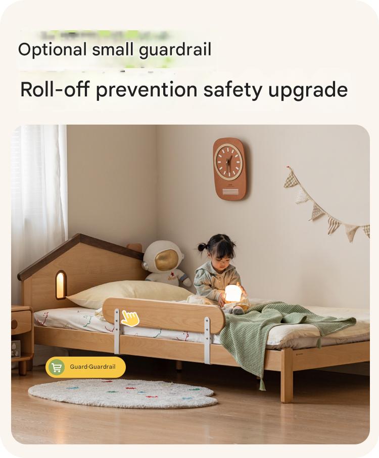 Kids Wooden Bed with Night Light - Beech & Poplar Little House Design with 15-Minute Auto Light Off - Perfect for Bedrooms, Playrooms & Cozy Sleep Spaces