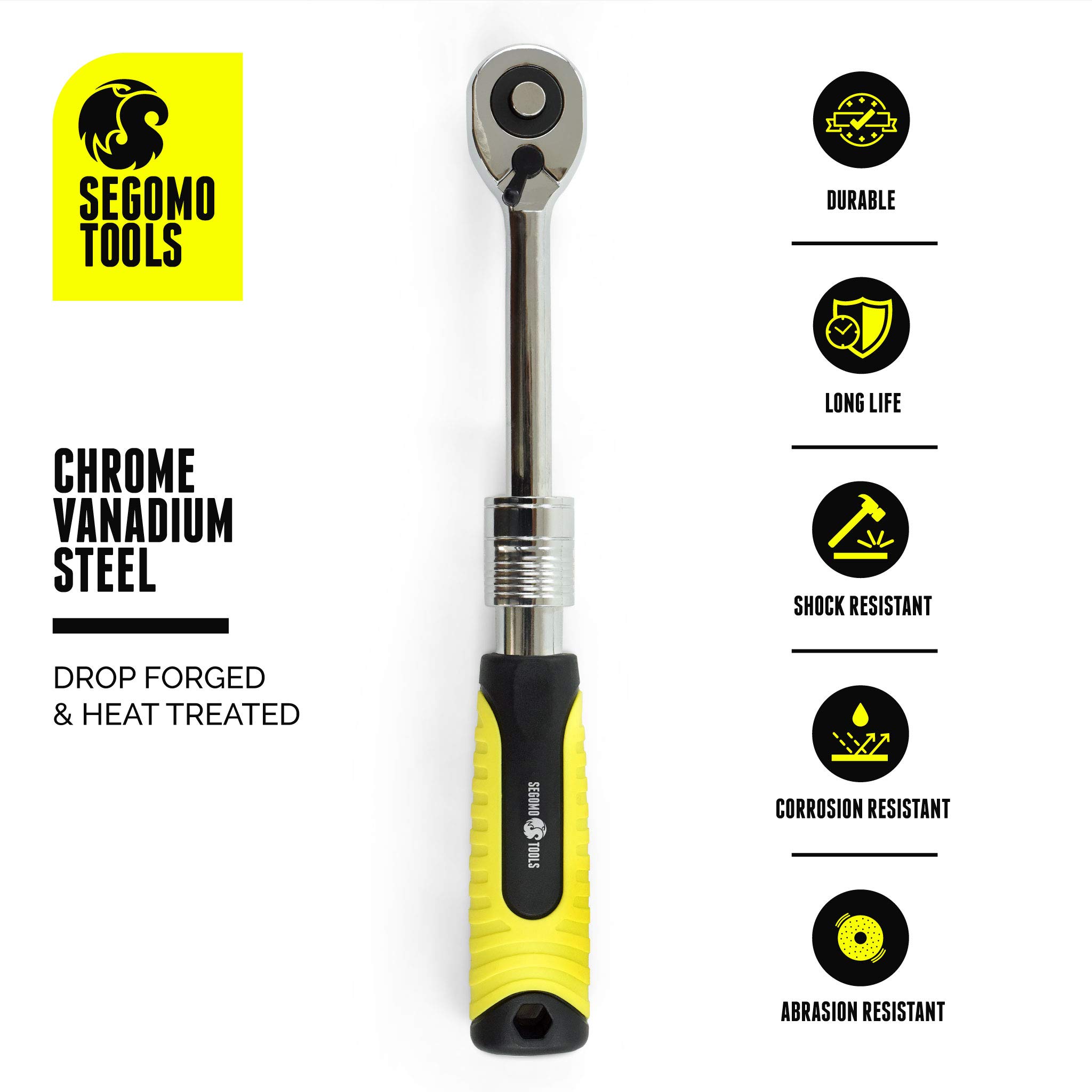 Segomo Tools 1/4 Inch Drive 72-Tooth Heavy Duty Reversible Extendable Ratchet Wrench (6.5 to 9 Inch) - 1400EXT - Perfect for Automotive Repair, DIY Projects & Tight Spaces