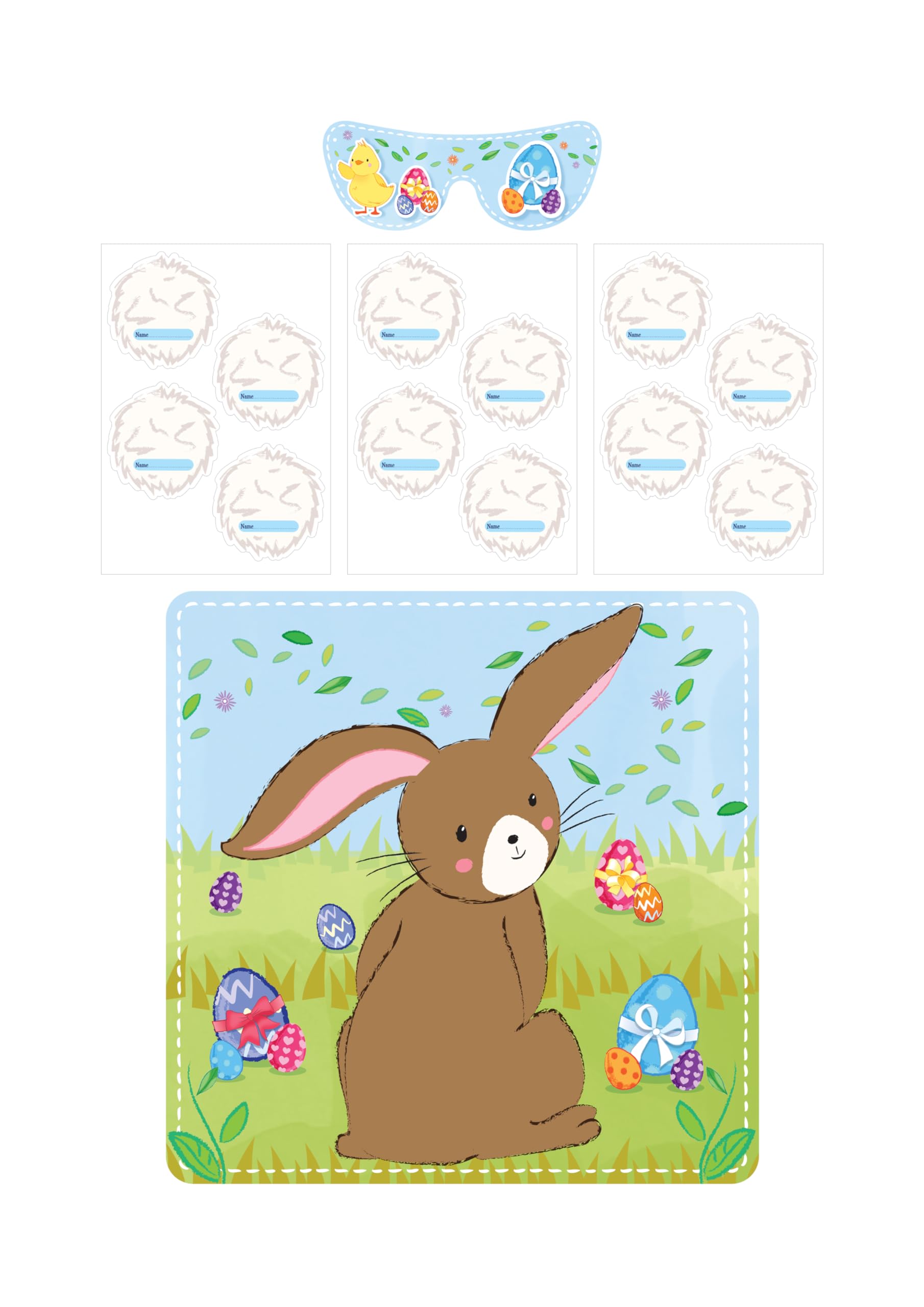 Easter Bunny Party Game - Stick Tail on Bunny for Kids - Easter Egg Hunt & Spring Party Activity