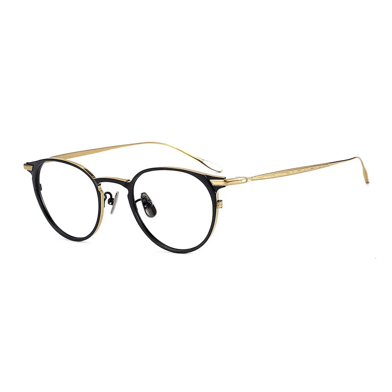 Stylish Unisex Black Acetate & Titanium Oval Round Eyeglasses Frame 63061 - Perfect for Work, Reading, and Everyday Fashion