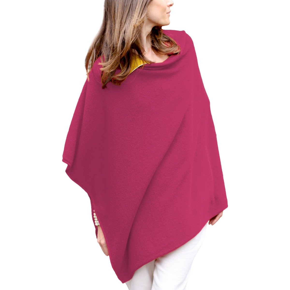 Parisbonbon Women's 100% Cashmere Crew Neck Draped Poncho Sweater - Soft & Warm Winter Wrap - Pink Size S - Perfect for Office, Travel & Casual Outfits