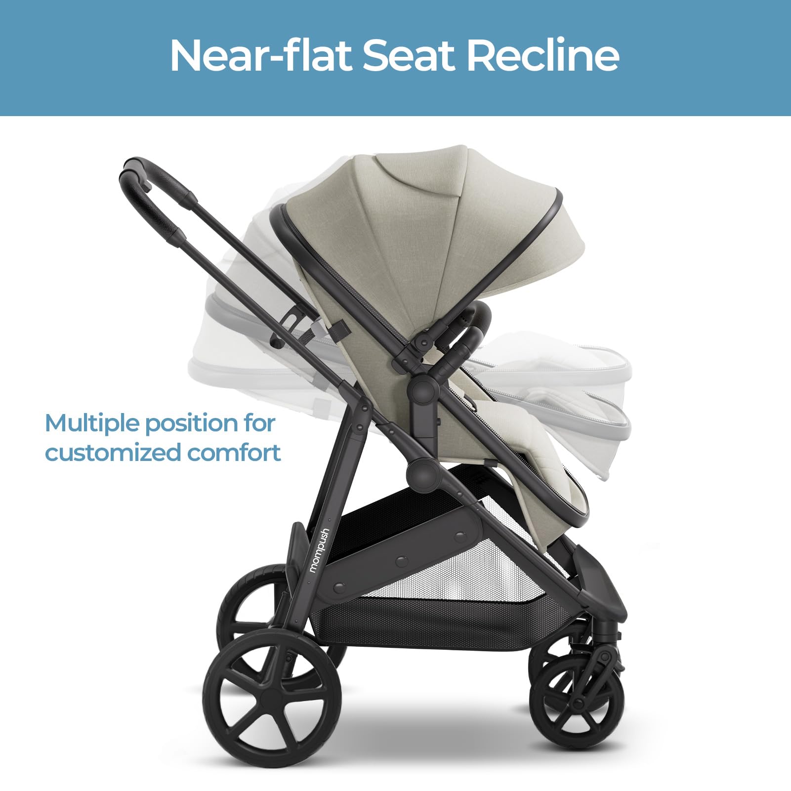 Mompush Wiz 2-in-1 Convertible Baby Stroller with Bassinet & Reversible Seat, Foldable Lightweight Infant Stroller with Large UPF 50+ Sun Canopy - Perfect for Newborns, Travel & Daily Walks