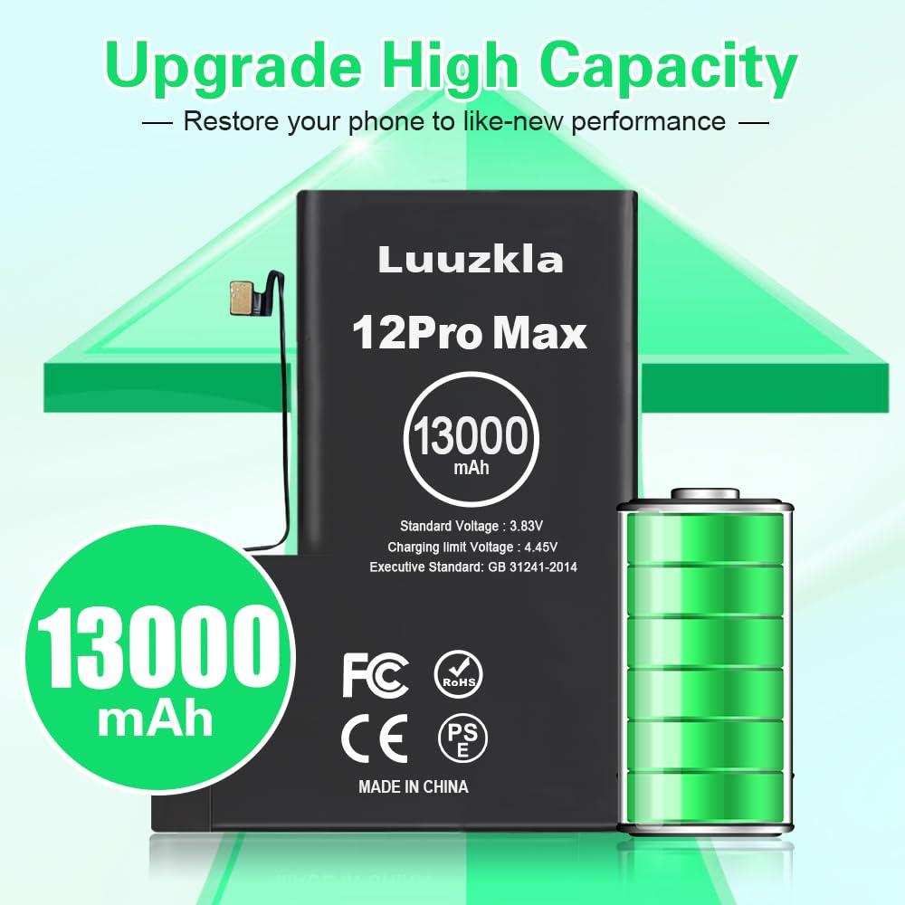 2024 Upgraded 13000mAh High-Capacity Replacement Battery for iPhone 12 Pro Max | 0 Cycle Count | Includes Full Tool Kit & 24-Month Warranty | Perfect for Travel, Outdoor Adventures & Heavy Usage