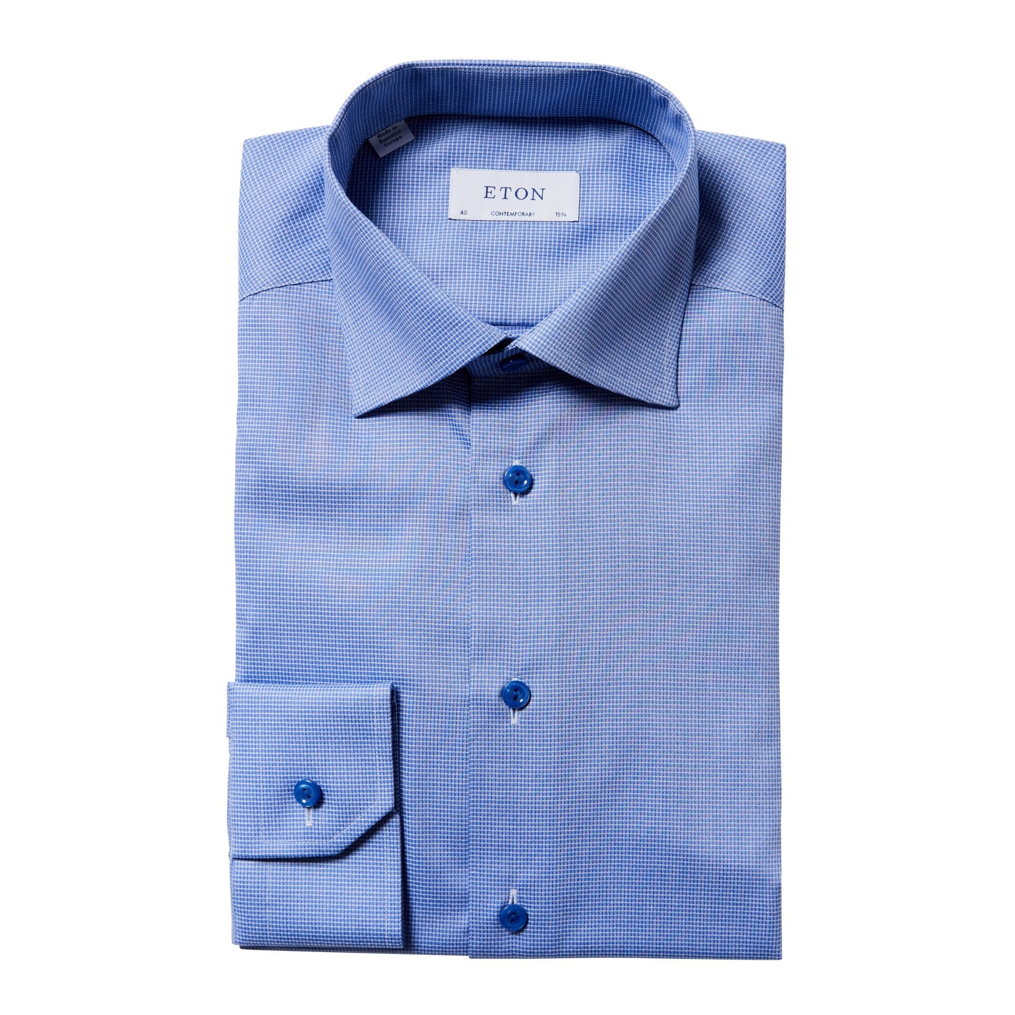 ETON Dobby Shirt with Single Cuff - Contemporary Fit Mid Blue Dress Shirt for Business Casual & Office Wear