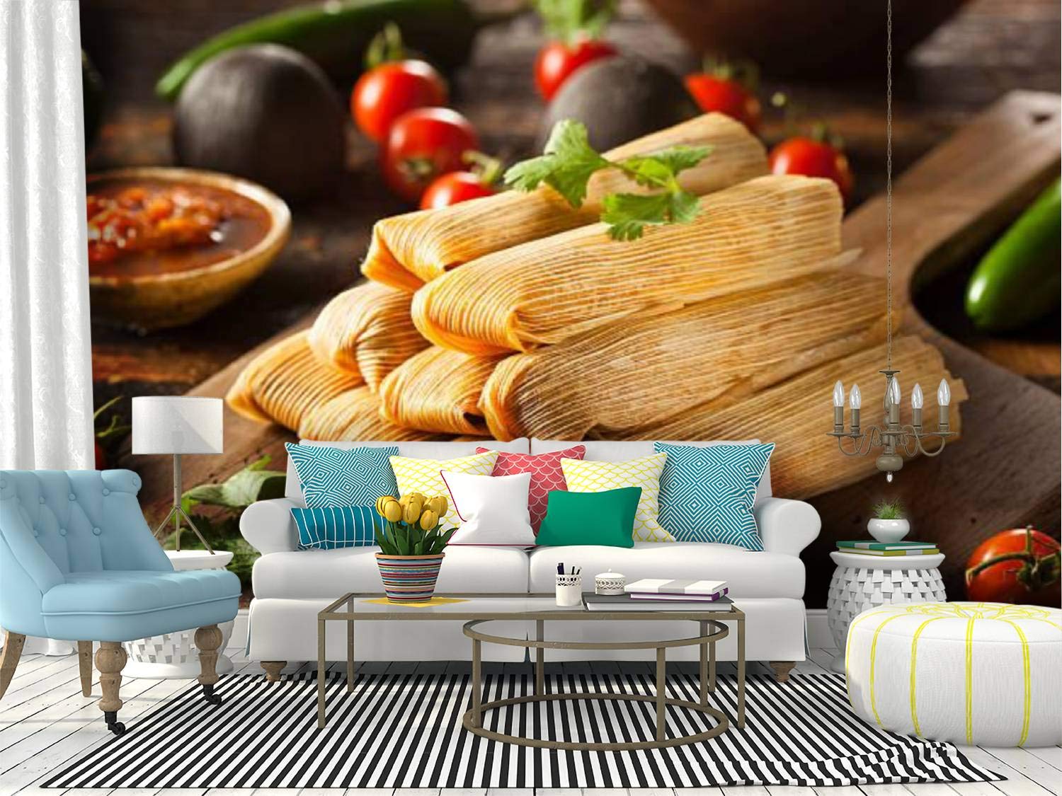 Peel and Stick Wallpaper - Self-Adhesive Corn & Chicken Tamales Wall Mural - Large Removable Vinyl Film for Home Decor | Perfect for Kitchen, Dining Room, and Mexican-Themed Spaces