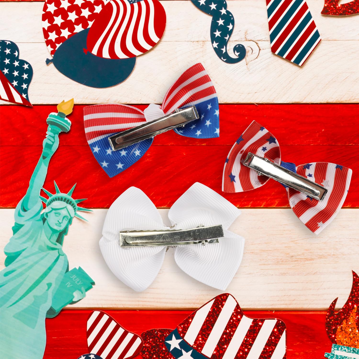 3Pcs American Flag Hair Bow Clips - Patriotic 4th of July Hair Accessories for Women & Girls, Stars and Stripes Alligator Hair Pins for Independence Day, Baby Shower, Parades & National Holidays