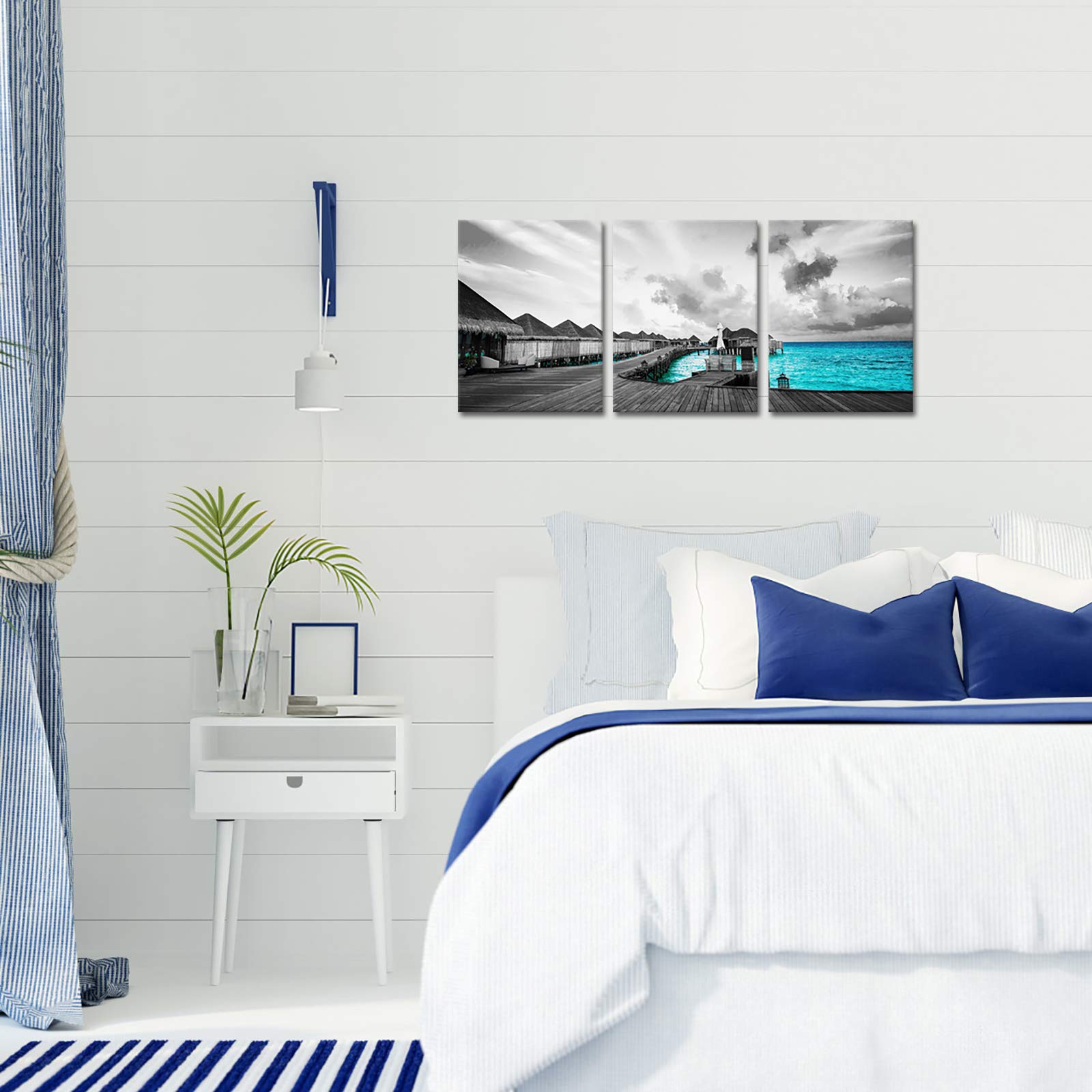 Turquoise Maldives Ocean Canvas Prints - Modern Seascape Wall Art for Bedroom & Bathroom Decor