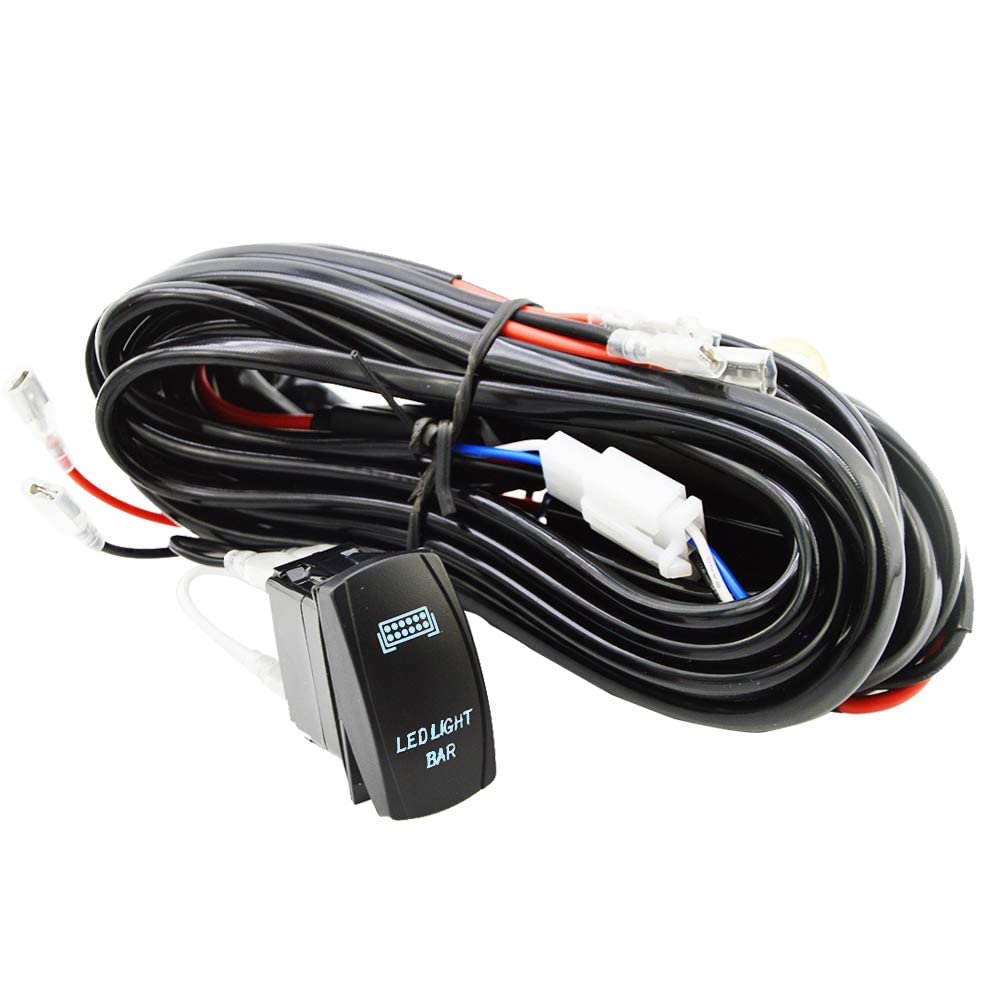 Universal LED Light Bar Wiring Harness Kit 40A 12V with On/Off Switch, Power Relay & Blade Fuse - Compatible with Off-Road Light Bars, Boats, Trucks & Work Lights - Perfect for Off-Roading, Marine & Heavy-Duty Lighting Upgrades