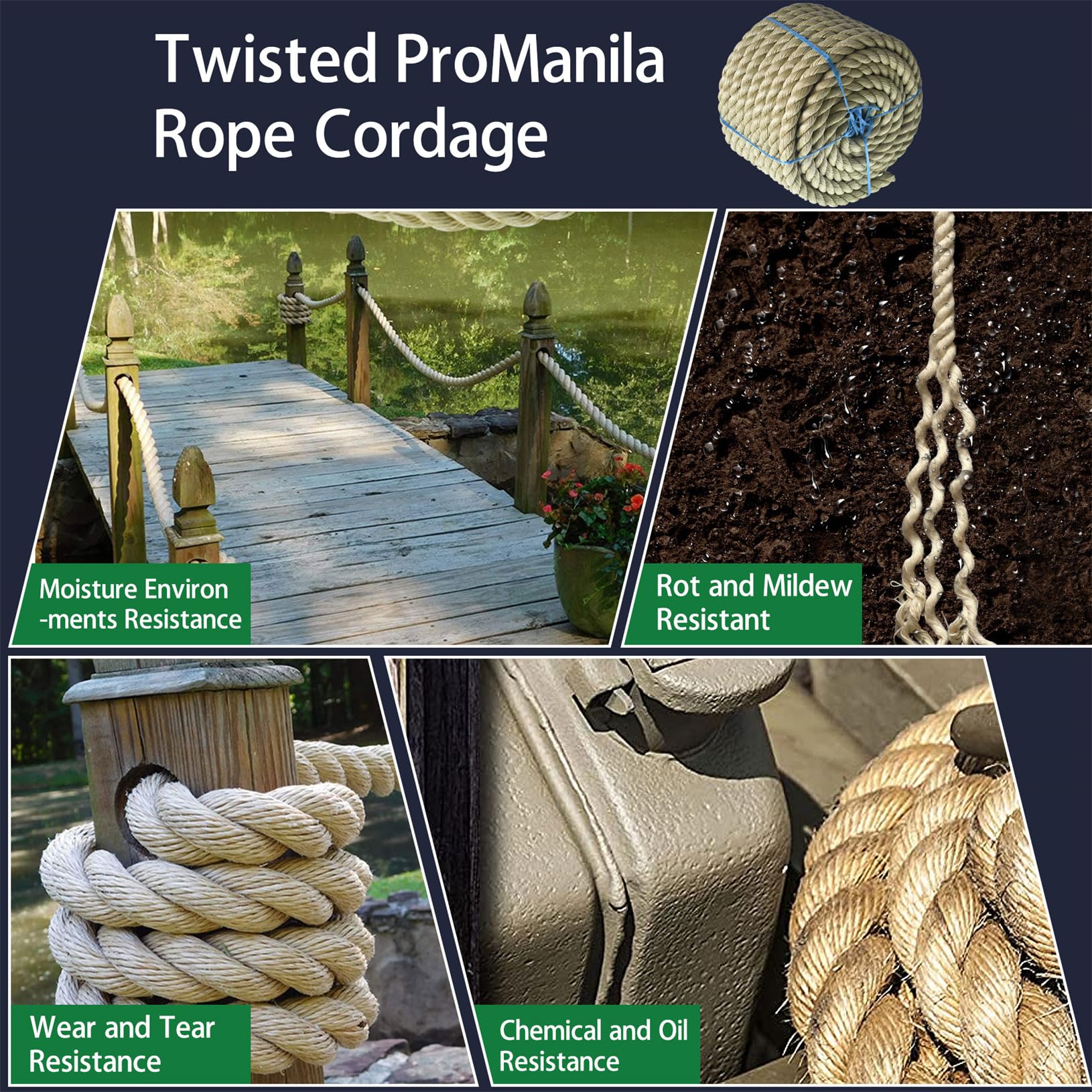 LABLT 3/4 Inch Twisted ProManila Rope - 100 Feet Synthetic Polypropylene Rope for Indoor & Outdoor Use | Heavy-Duty Marine, Tug of War, Camping, DIY Projects, Decoration, and Boat Docking