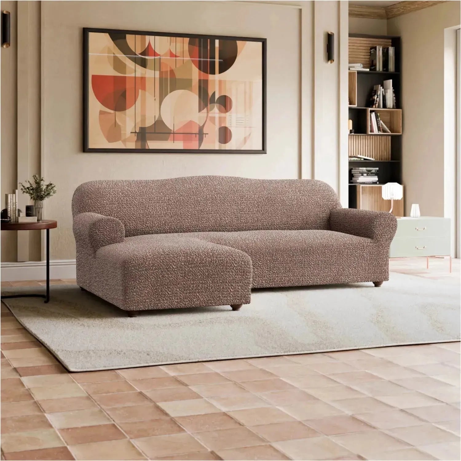 L Shaped Sofa Slipcover with Left Chaise - Mille Righe Collection | Stretchable Furniture Protector for Sectional Couches | Perfect for Living Room, Family Room & Home Theater