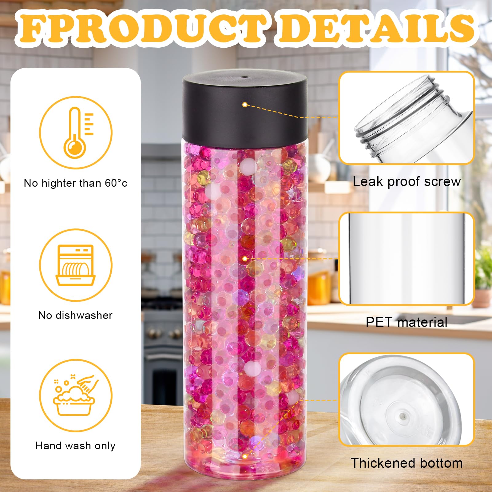 16 Pack 12 oz Clear Plastic Bottles with Black Lids - Reusable Leakproof Juice & Water Containers for DIY Sensory Tubes, Kids Crafts, Science Experiments & Party Favors (350ml)
