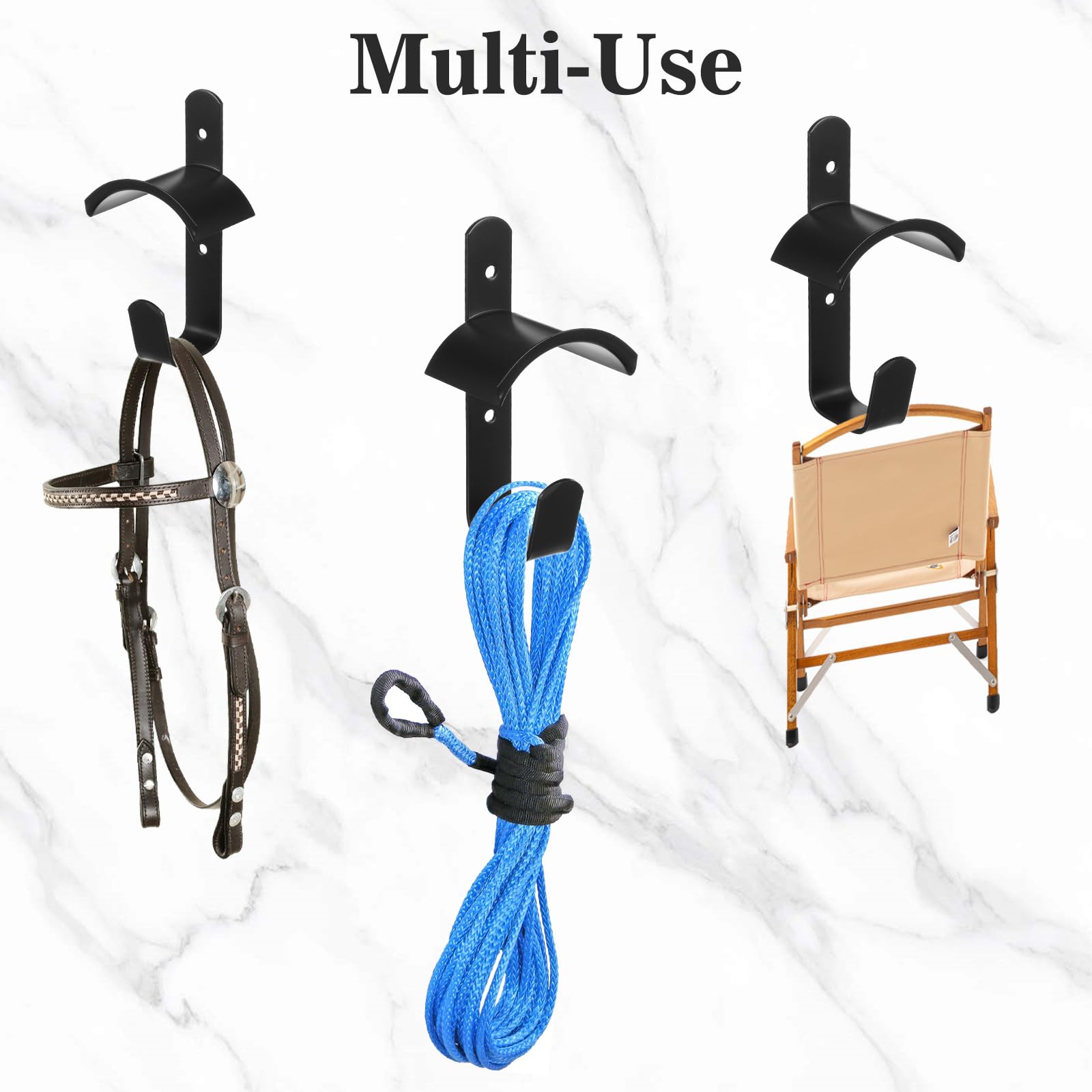 4PCS Heavy Duty Metal Horse Bridle Hooks - Wall Mount Tack Rack with 8 Screws - Black Stable Organization for Barn, Trailer & Stall - Perfect for Horse Tack Room Storage & Bridle Organization
