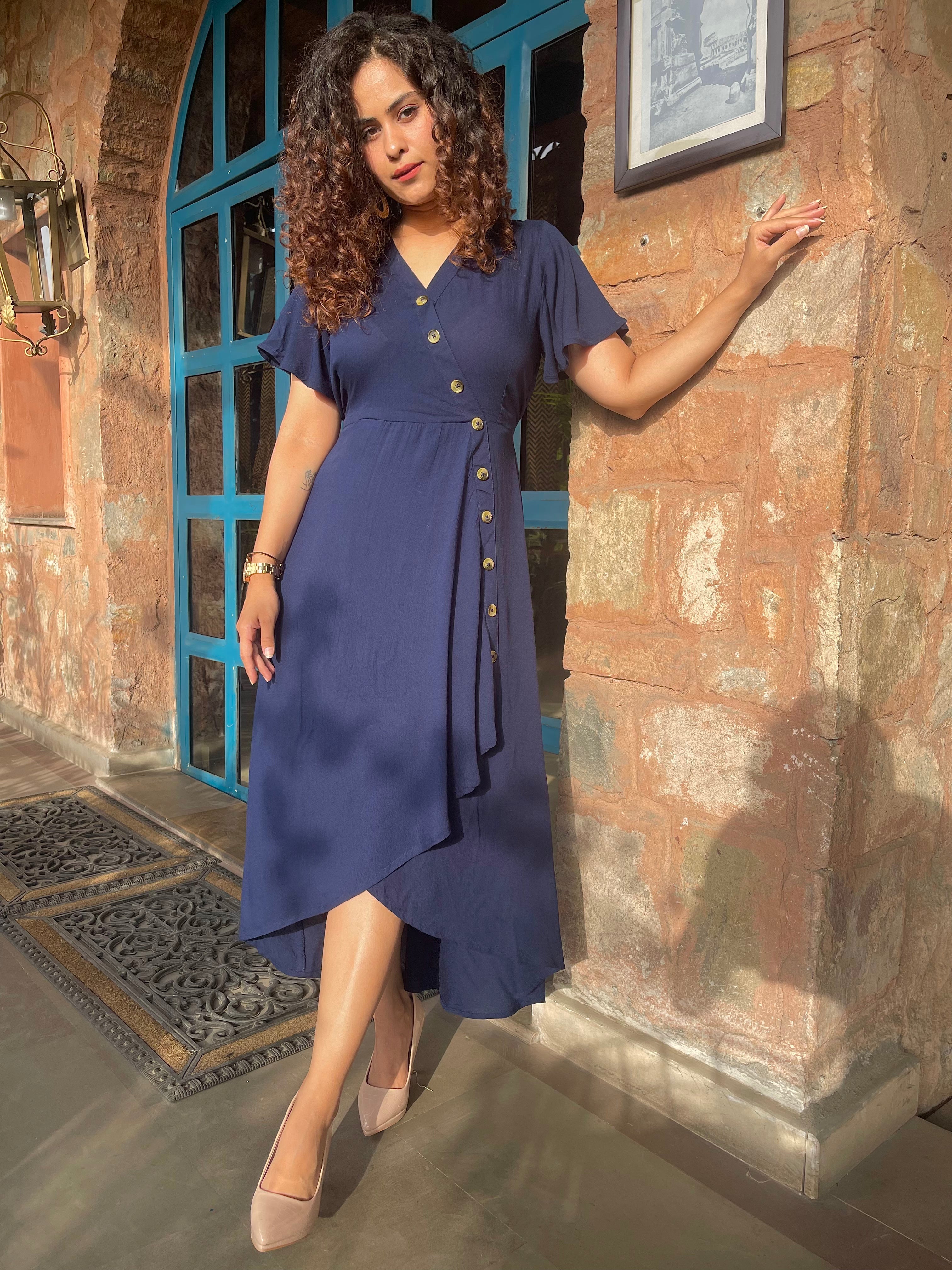 Navy Blue Summer Maxi Dress for Women - Flowy Long Beach Dress with Pockets - Perfect for Vacations, Weddings & Casual Outings