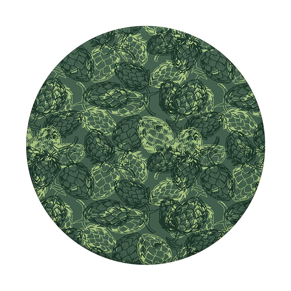 Green Hops Pattern Beer Craft PopSockets Grip & Stand for iPhone, Samsung & Tablets - Perfect Gift for Beer Lovers & Home Brewers - Great for Parties, BBQs & Game Nights