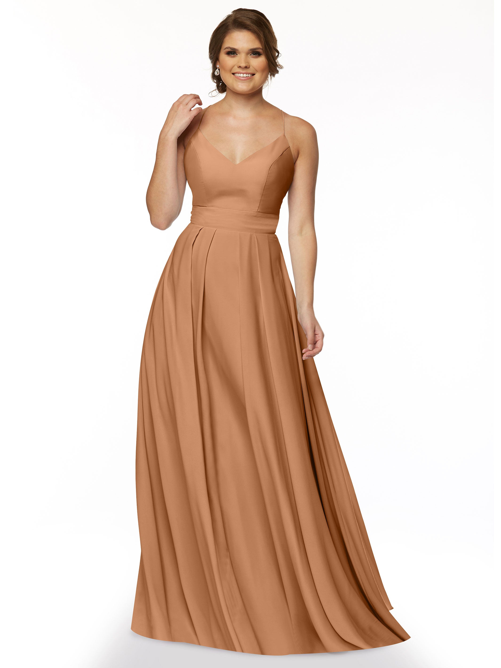 Elegant 83027 Stretch Chiffon A-Line Bridesmaid Dress with Pleats - Perfect for Weddings, Formal Events & Special Occasions