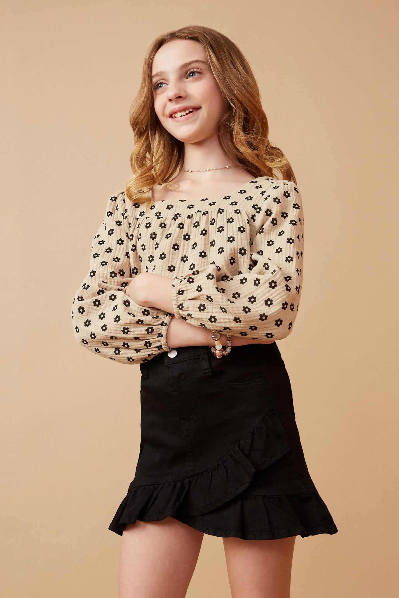 Floral Print Textured Square Neck Top for Women - Elegant Summer Blouse for Casual Outings, Dates & Office Wear