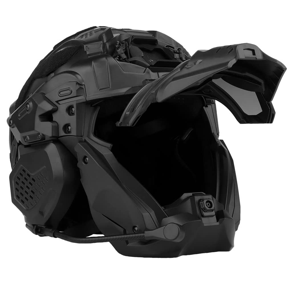 Multicam Tactical Helmet with Full Face Mask - Built-in HD Headset & Anti-Fog Fan - Adjustable Military Airsoft Paintball Gear for Outdoor Combat Training & Tactical Games