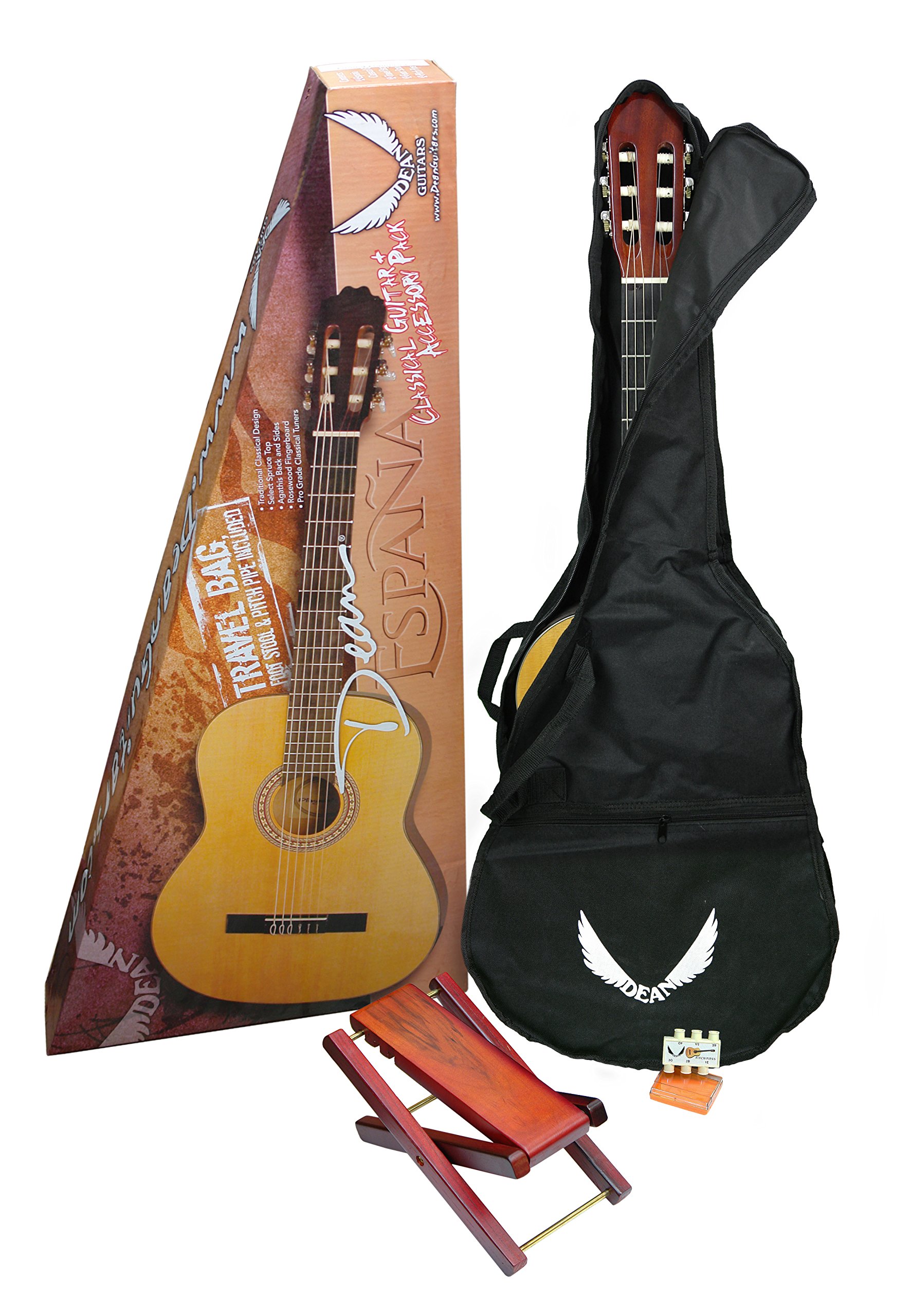 Dean Classical Guitar Pack with Foot Stool & Gig Bag - Full Size Nylon String Acoustic Guitar Set for Beginners, Students & Performers - Perfect for Home Practice, Music Lessons & Live Performances