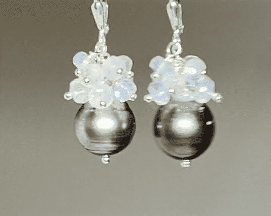 Tahitian Pearl & Moonstone Cluster Earrings - Sterling Silver Jewelry for Women - Perfect for Weddings, Parties & Special Occasions