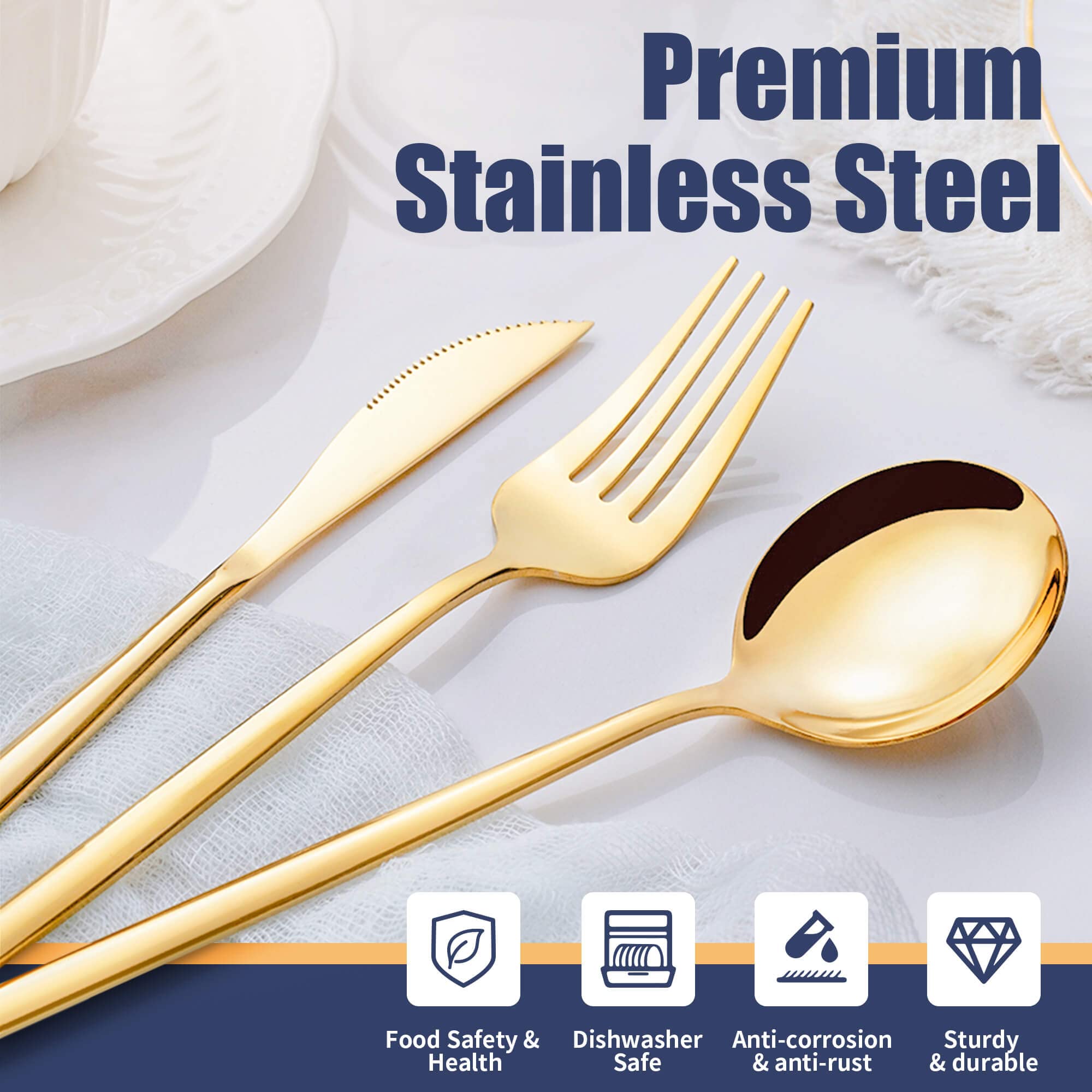 20-Piece Gold Silverware Set - Stainless Steel Flatware Cutlery Set for 4 People (Forks, Spoons, Knives) - Elegant Kitchen & Tableware for Home & Restaurant Use - Dishwasher Safe - Perfect for Dinner Parties, Weddings & Daily Dining