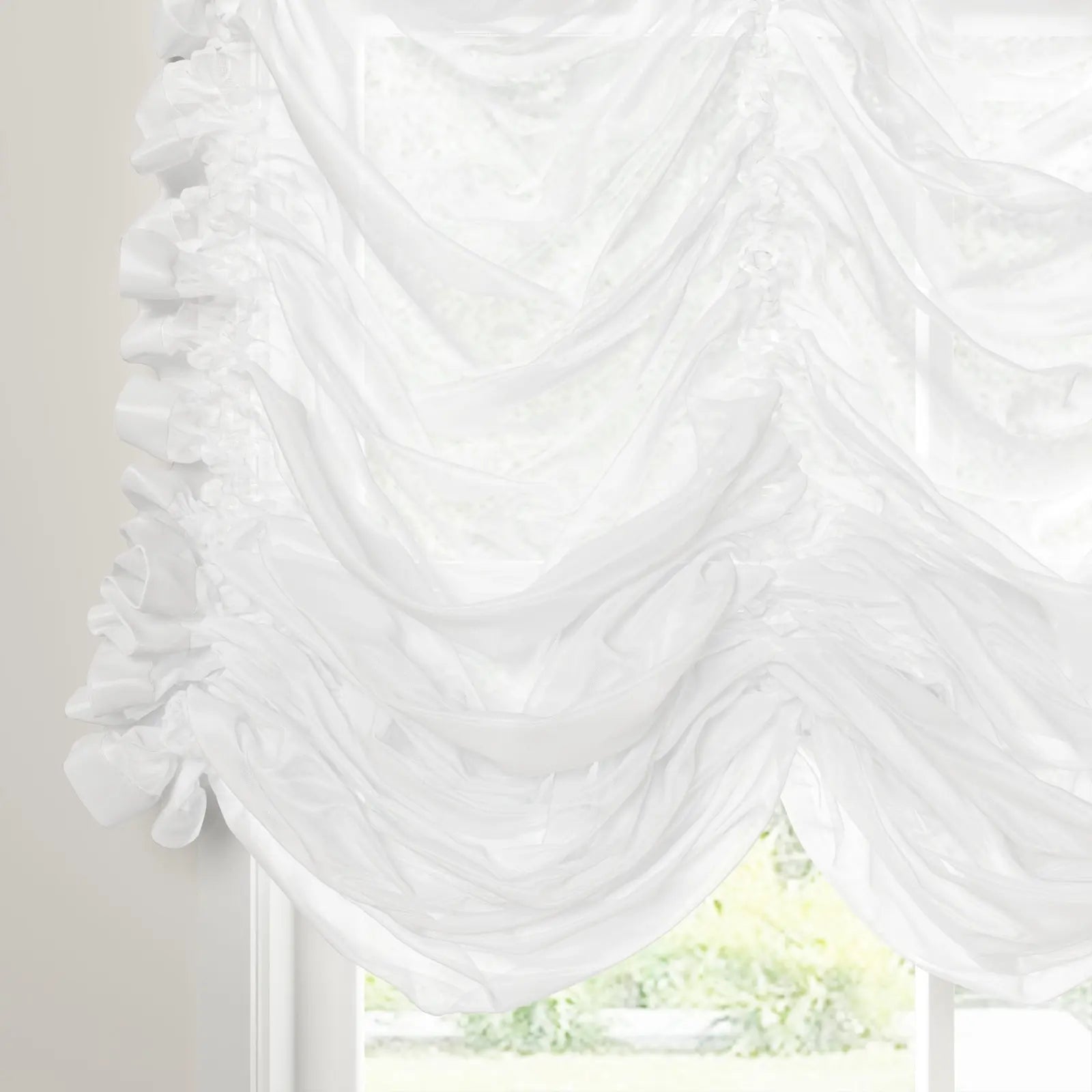 Stylish Pleated Austrian Sheer Roman Shades with Cord Lift - Elegant Window Treatment for Living Room & Bedroom