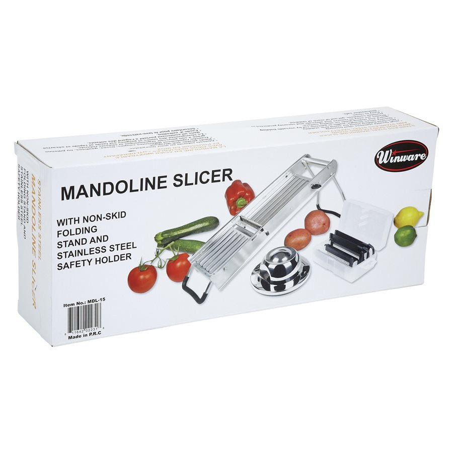 Winco Mandoline Slicer Set - Professional Stainless Steel MDL 15 Vegetable & Fruit Slicer for Kitchen, Salad Prep & Food Processing