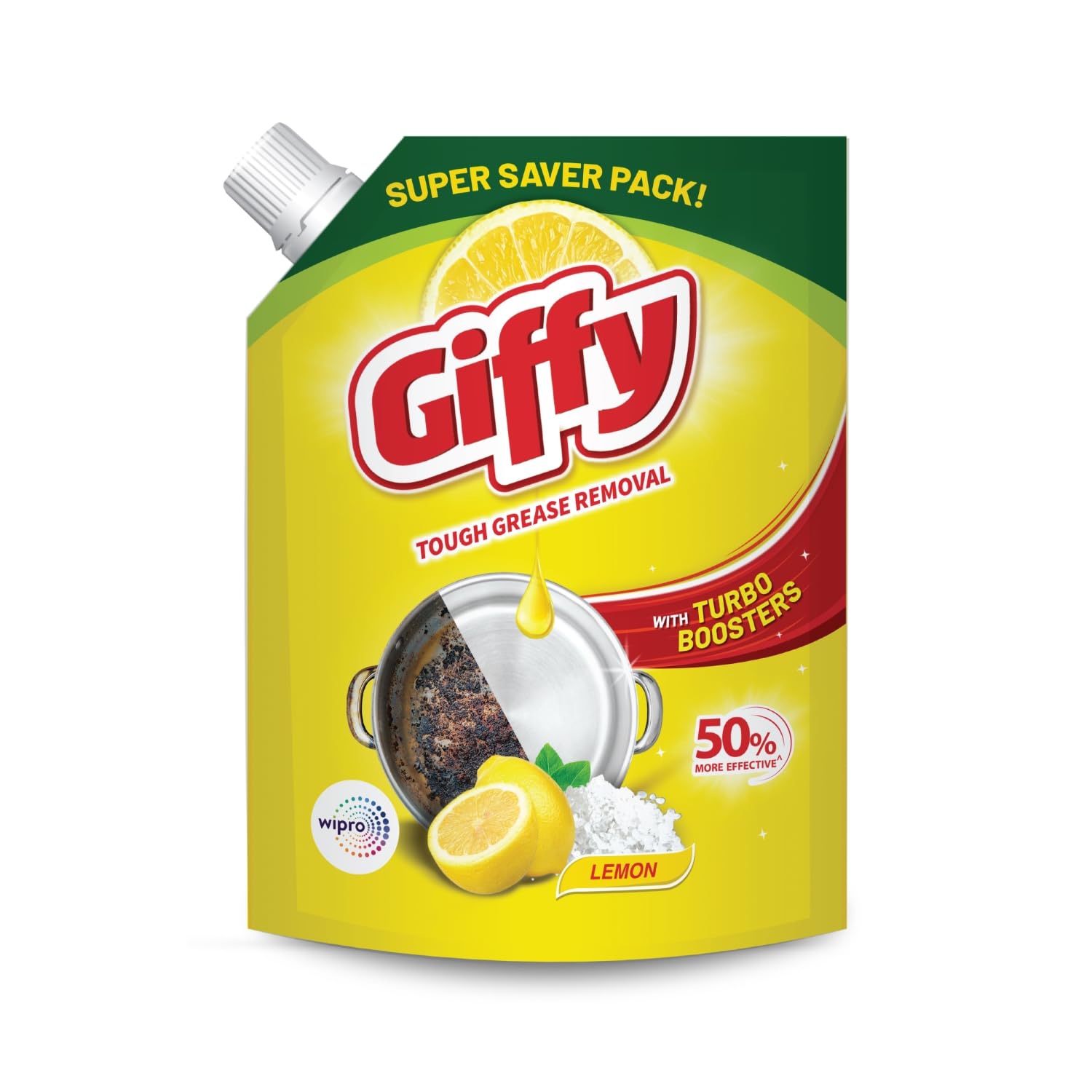 Giffy Liquid Dish Wash Gel 2L with Active Salt & Lemon - 2x Faster Tough Grease Removal, Natural Fragrance, Odor Eliminator - No White Residues, Hand-Safe Formula - Perfect for Kitchen, Camping & Outdoor Use