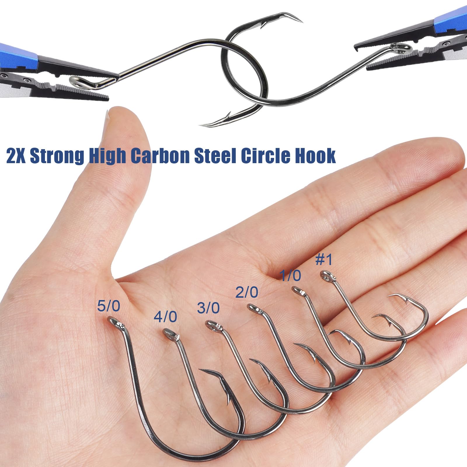 2X Strong Offset Circle Hooks for Saltwater & Freshwater Fishing - High Carbon Steel Black Fishing Hooks for Catfish, Bass & More | Ideal for Deep Sea, Lake & River Fishing