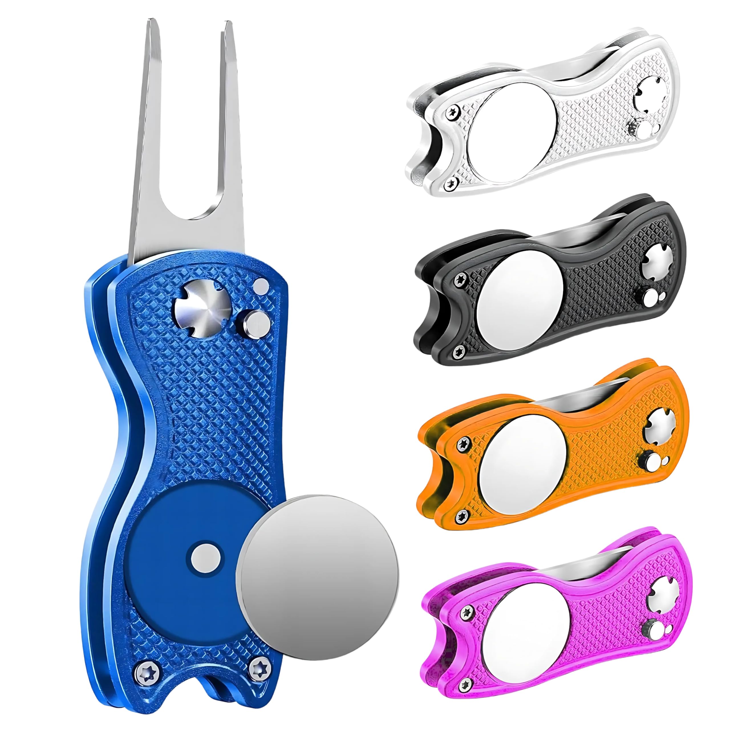 Premium Golf Divot Tool with Magnetic Ball Marker - Multifunctional, Foldable Fork for Repairing Divots & Cleaning Clubs - U-Shaped Base Holds Golf Club Securely | Perfect for Golf Course Maintenance & Practice Sessions