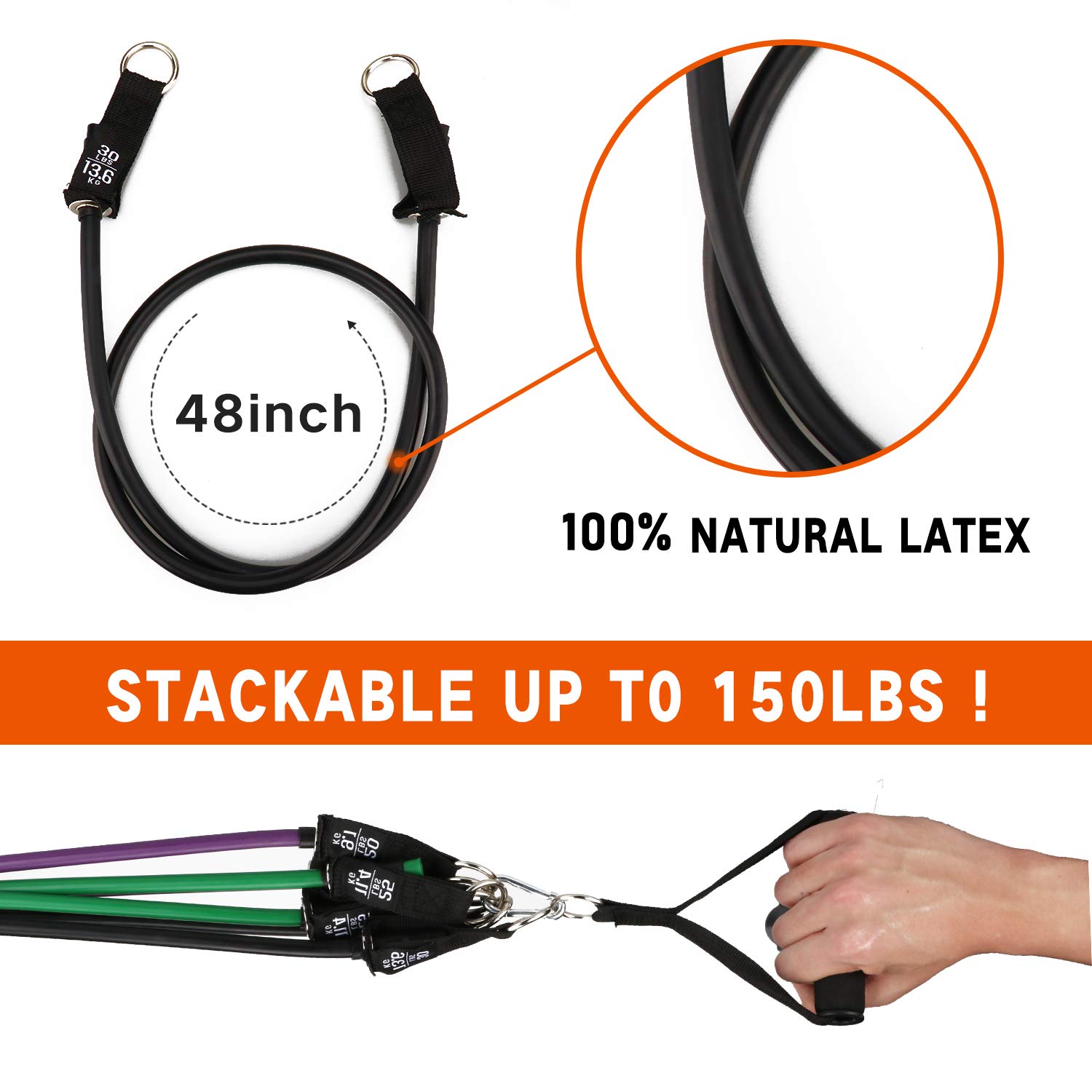 150LB Resistance Bands Set - Heavy Duty Exercise Bands for Power Lifting, Strength Training & Body Stretching | Home Workout Equipment for Men & Women | Perfect for Resistance Training, Physical Therapy, Yoga & Fitness Routines at Home or Gym