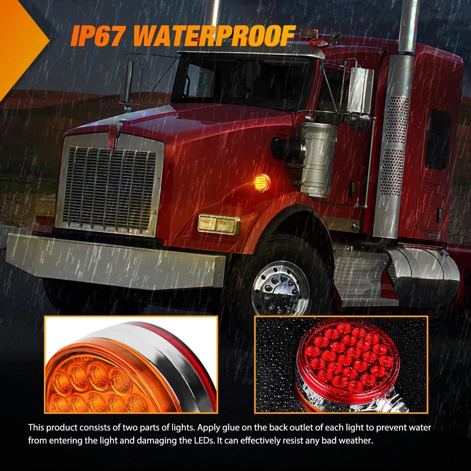 48 LED Amber Red Round Fender Pedestal Lights (2 Pack) - Marine Boat Deck Lighting for Safety & Visibility