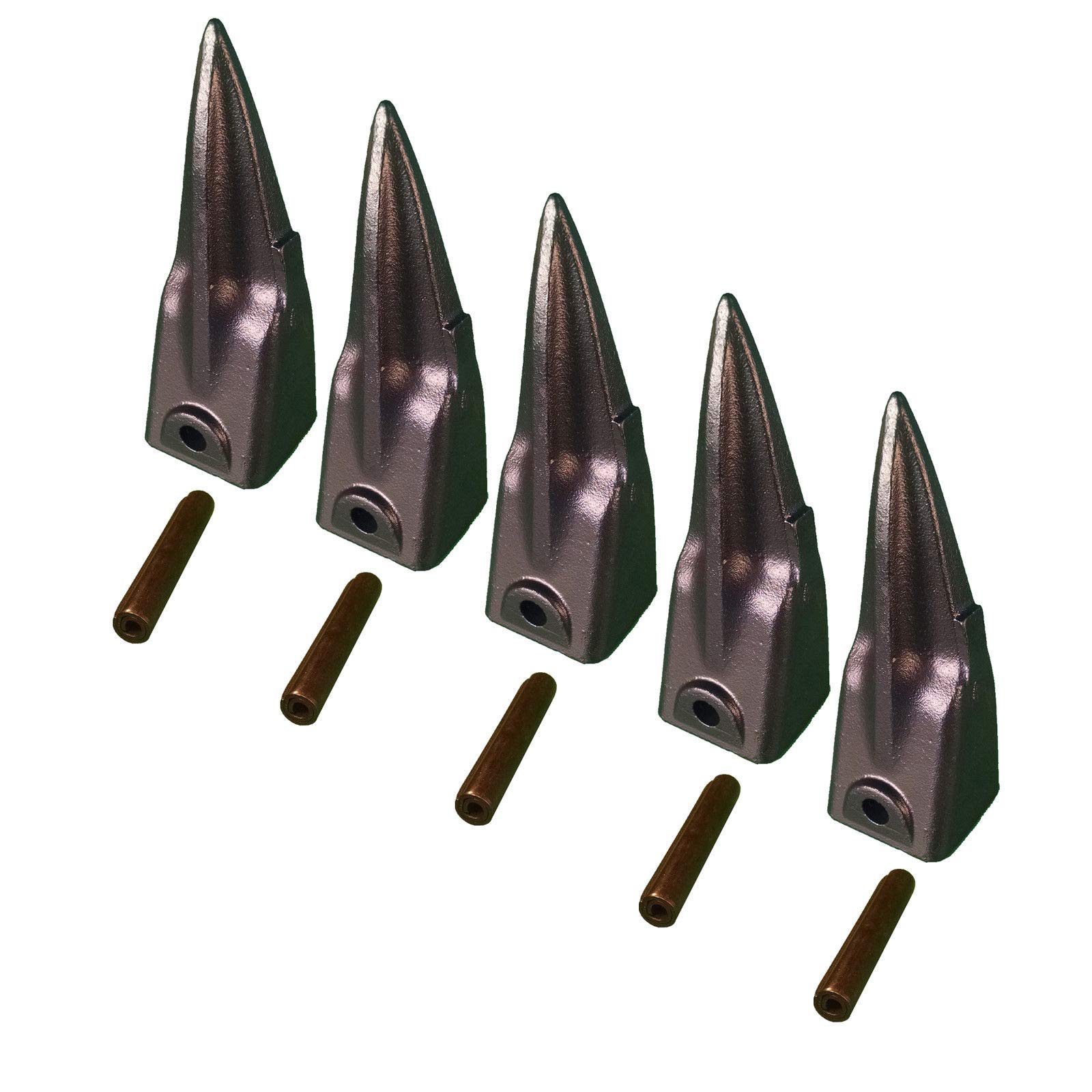 5-Piece Hensley Style Tiger Rock Bucket Digging Teeth with Roll Pins - X156TL & P156 - Heavy Duty Excavator Attachments for Construction, Mining, and Landscaping Projects