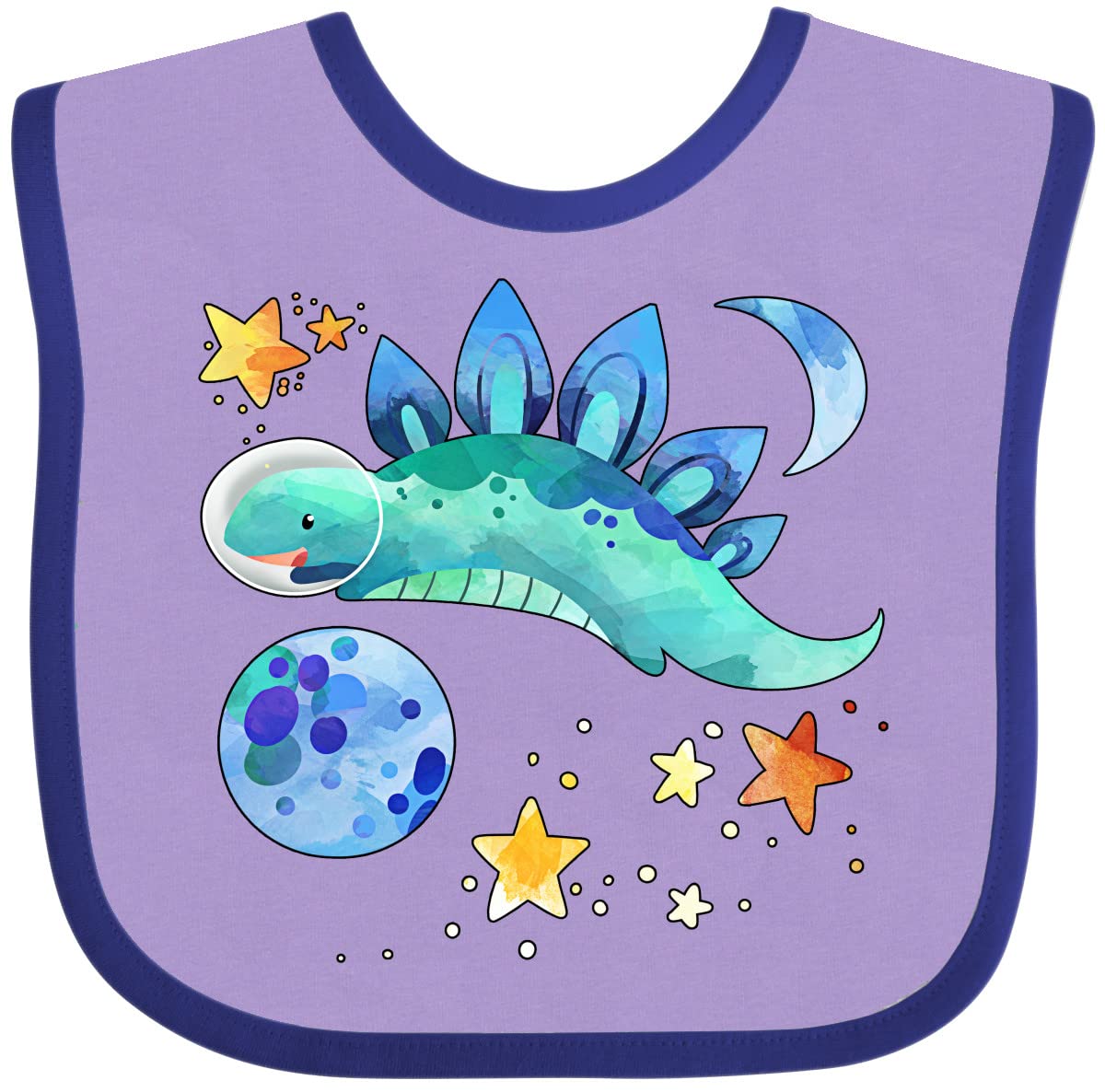 Inktastic Stegosaurus Space Dinosaur with Stars and Planet Baby Bib - Cute Dinosaur-Themed Drool Bib for Infants & Toddlers, Perfect for Feeding Time, Playtime, and Photo Shoots