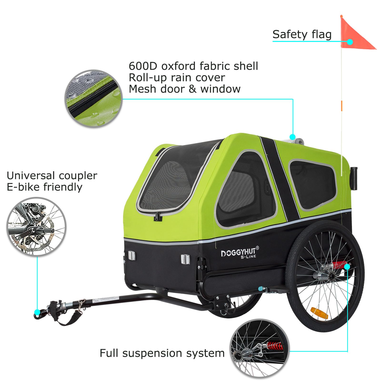 DOGGYHUT® S-Line XL Pet Bike Trailer & Stroller for Large Dogs Up to 100 lbs - Foldable Dog Cart with Suspension Wheels, Low Center Gravity & Parking Brake - Perfect for Cycling, Jogging & Outdoor Adventures with Your Dog