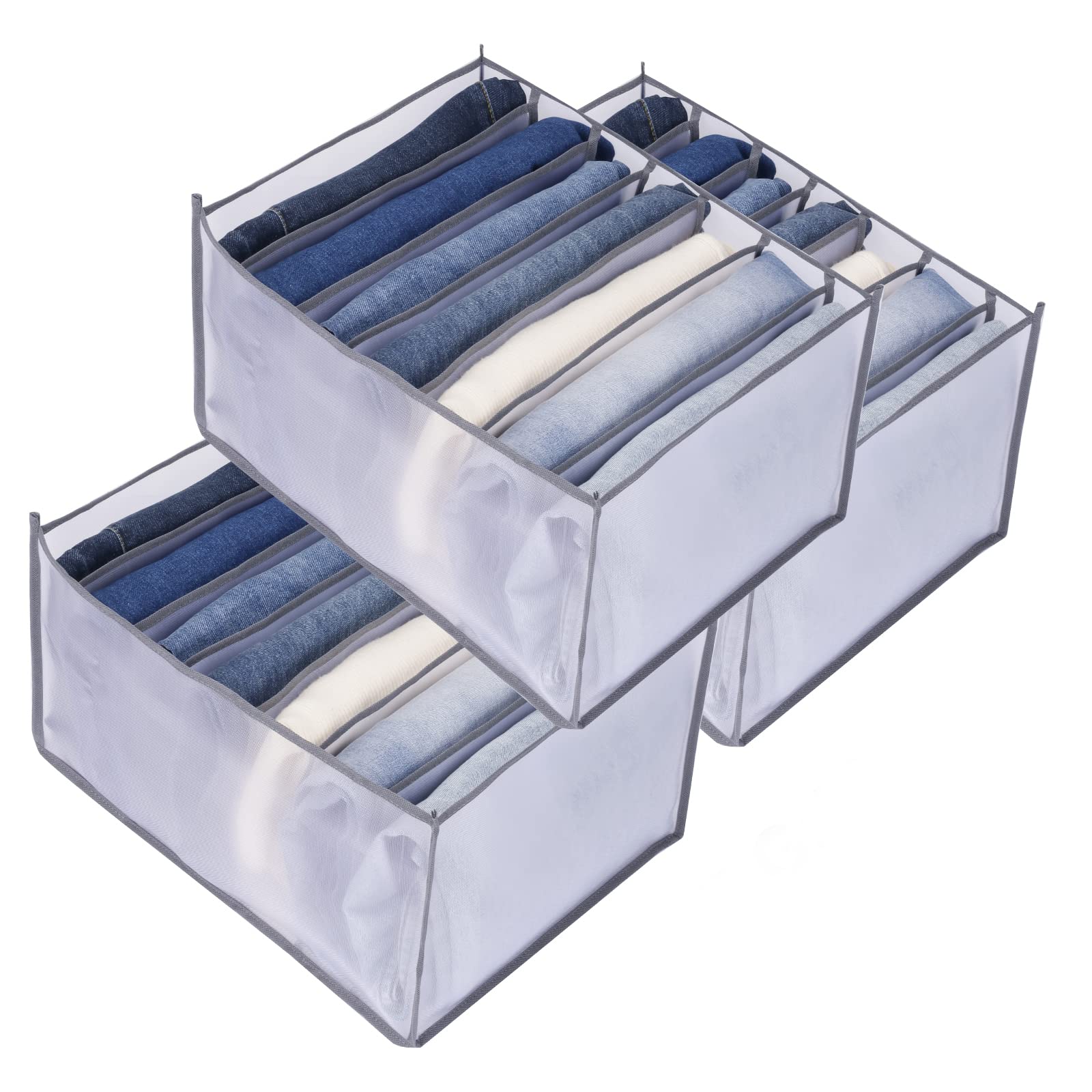 TOOVREN Upgraded 7-Grid Closet Organizer Set (3 Pack) - Drawer & Shelf Dividers for Clothes, Jeans, Pants Storage - Perfect for Bedroom, Closet & Dresser Organization