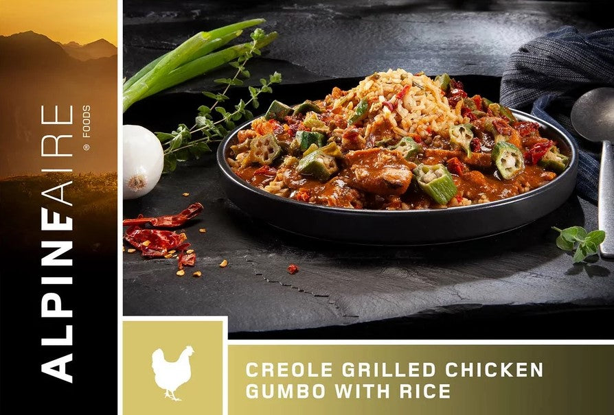 AlpineAire Creole Grilled Chicken Gumbo with Rice - Authentic Louisiana Style Meal - Perfect for Camping, Hiking & Emergency Food Supply
