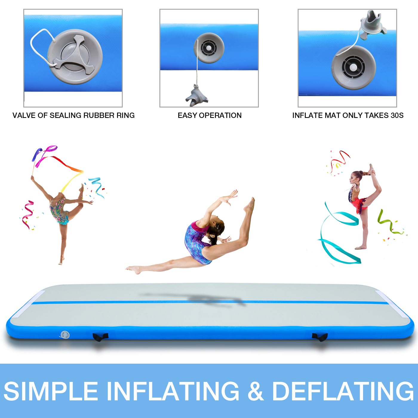 Inflatable Gymnastics Mat - 10ft Tumbling Track with Air Pump, Thick Air Floor Training Mat for Kids, Home Gym, Cheerleading & Yoga | Portable for Indoor/Outdoor Use