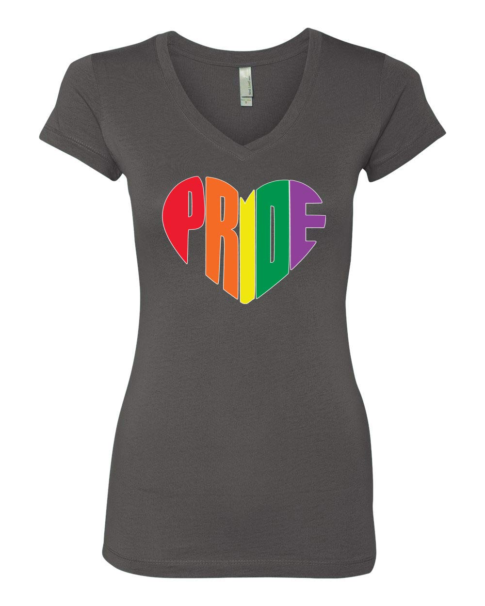 Rainbow LGBTQ+ Pride Heart V-Neck T-Shirt for Women - Junior Fit Cotton Tee - Perfect for Pride Parades, LGBTQ+ Events & Everyday Wear