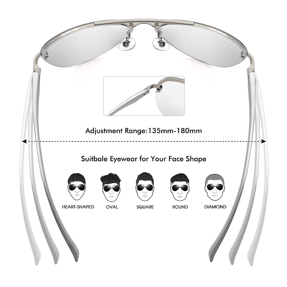 Polarized Aviator Sunglasses for Men - UV 400 Protection, Rimless Mirrored Lenses, Large Frame - Perfect for Driving, Outdoor Activities & Fashion Accessories