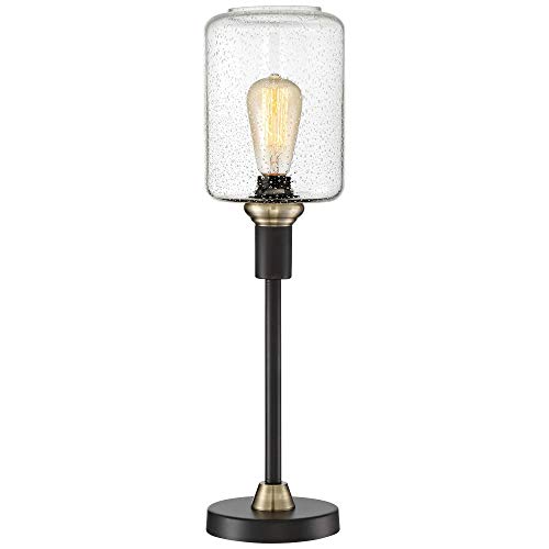 Lite Source Two Tone Table Lamp with Black/AB/Seeded Glass Shade - E27 60W Bulb Base (Model LS-23112) - Perfect for Bedroom Nightstand, Living Room Side Table & Office Desk Lighting